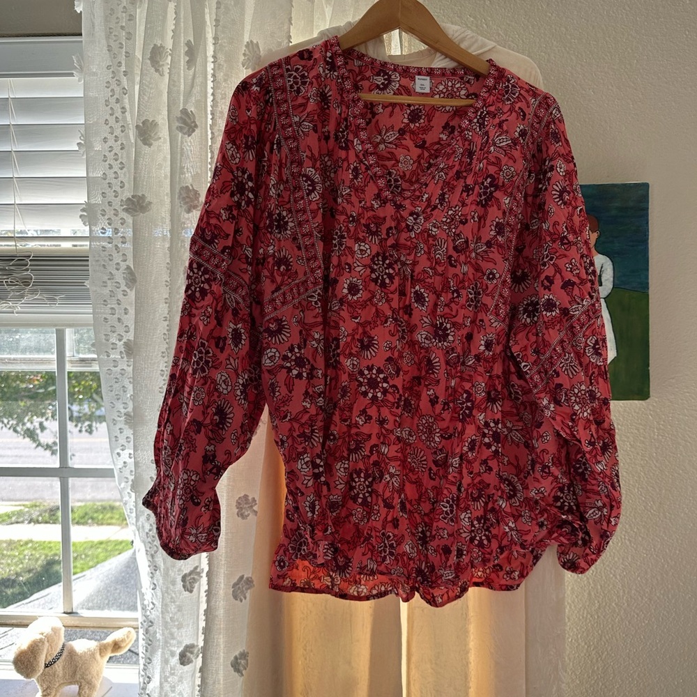 Old Navy Red Floral Blouse
